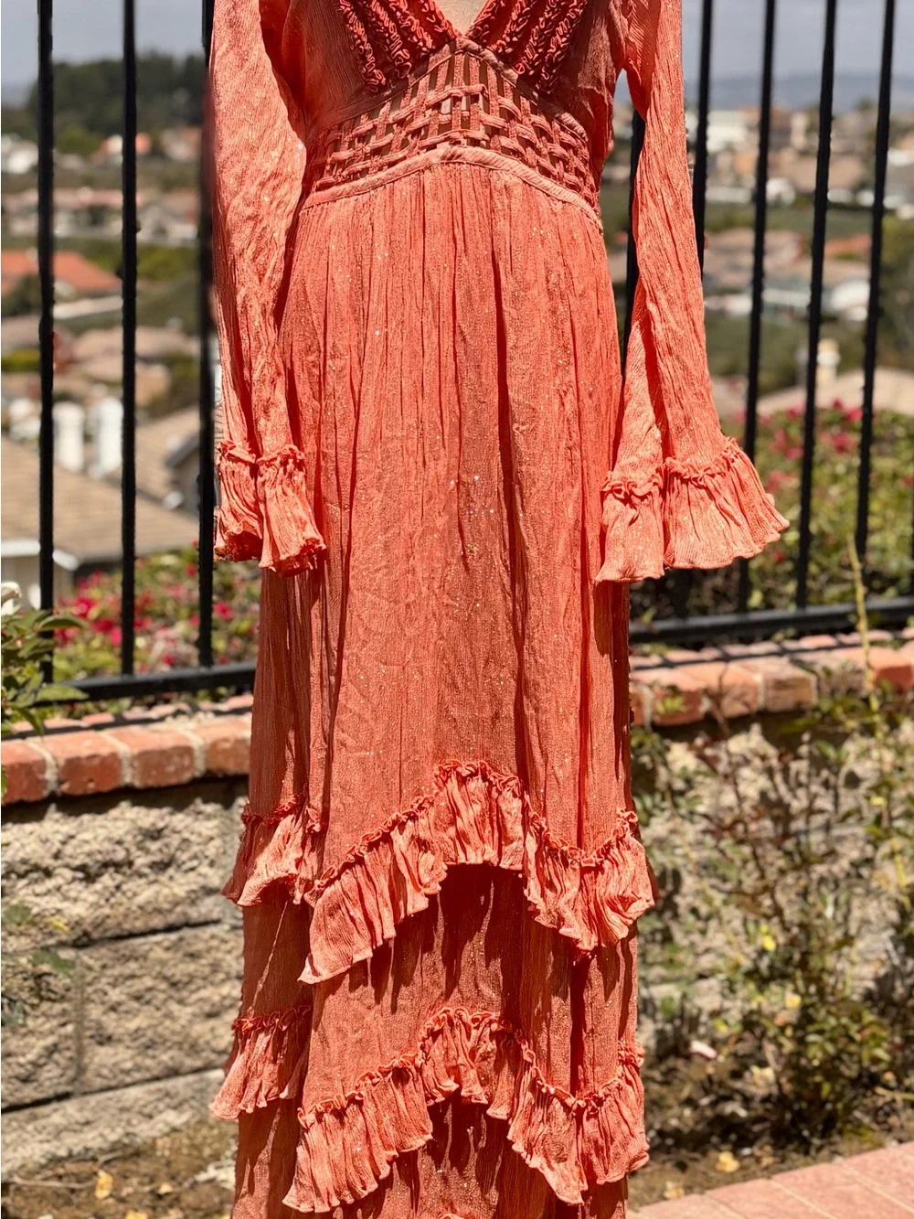 NWoT! Free People Seraphina Ruffle Maxi Dress Slip Peach ~ M